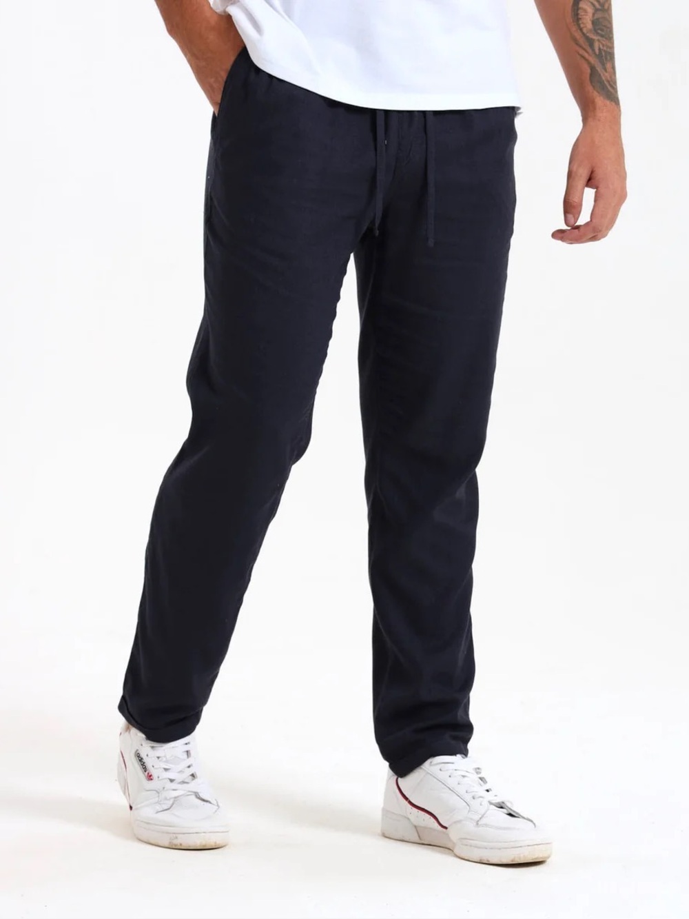 Men's Navy Drawstring Linen Pants
